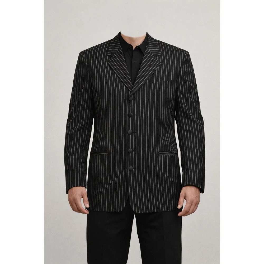 Vintage Bonacci Tailored Mens Pinstripe Black Jacket 48R Black White Strip USA